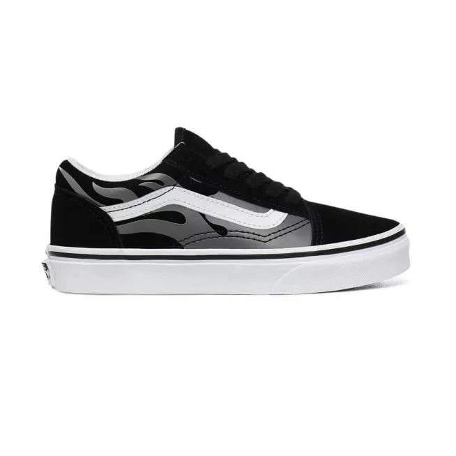 Vans scarpa sneakers da ragazzi in tela e camoscio con fiamme grigie  Old Skool VN0A4UHZWKJ1 nero-bianco Sneaks Sneakers