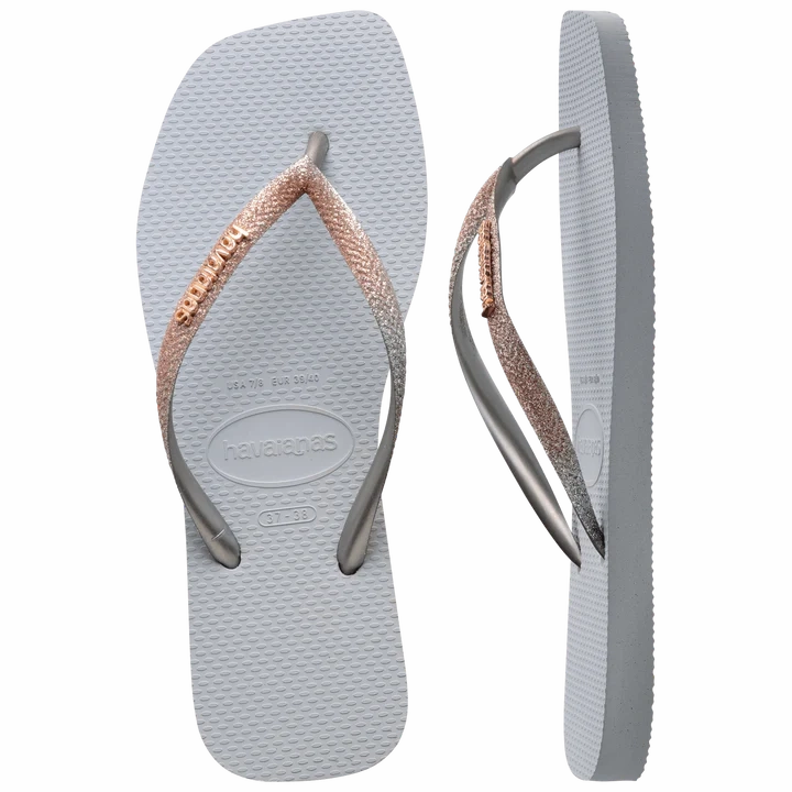 HAVAIANAS SLIM SQUARE GLITTER - ICE GREY North Face Slippers Camo