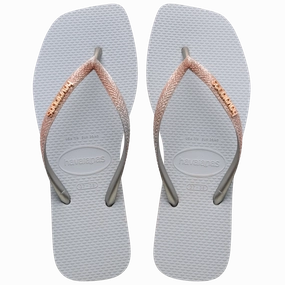 Platform Slide Sandals HAVAIANAS SLIM SQUARE GLITTER - ICE GREY