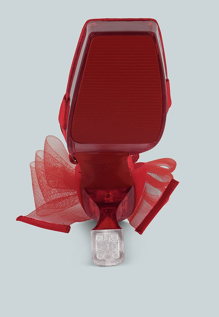 Ochi Beach Resort In Jamaica kiri satin clear high heeled bow sandals