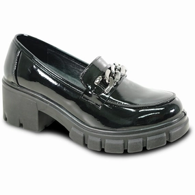 KOZI Women Comfort Dress Shoe OY3301 Platform Chunky Heel Pump Penny Loafer Slip-on Black Patent with Removable Insole Cedar Shoe Trees For Dress Shoes