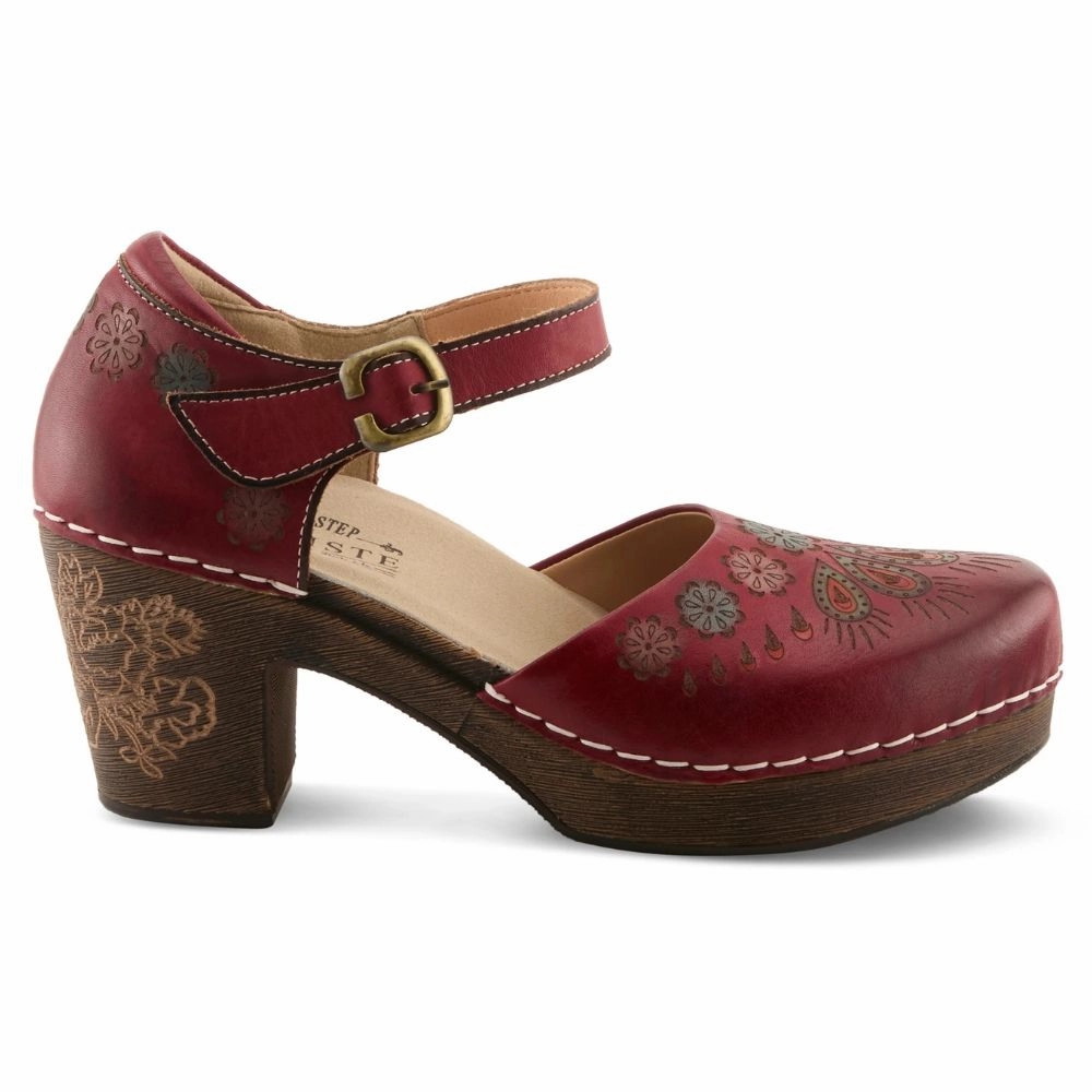 L'artiste By Spring Step Bridgitte Dark Red Multi Leather Pump (Women's) Best Dress Shoes Plantar Fasciitis
