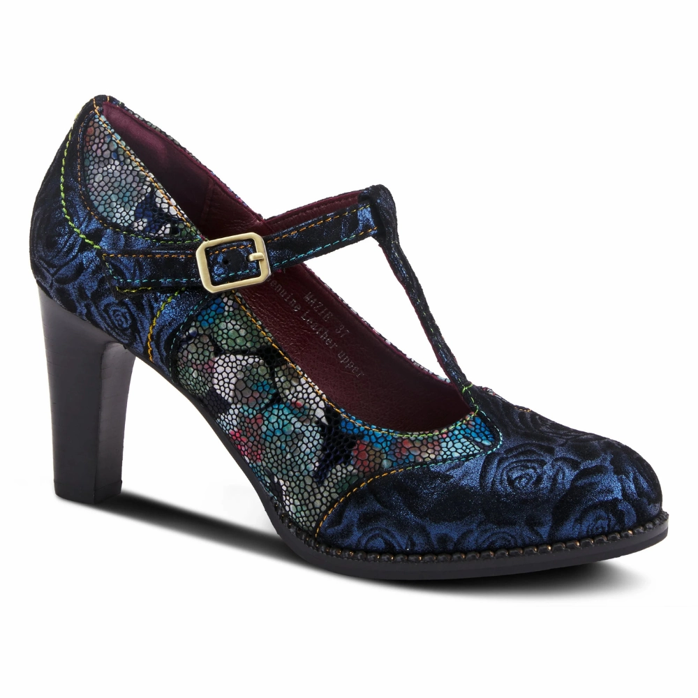 Pointy Dress Shoes L'Artiste By Spring Step Mazie Navy Multi Heel (Women's)