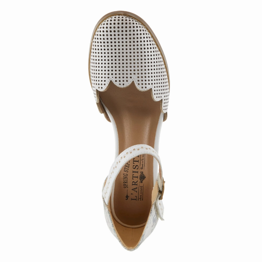 L'Artiste By Spring Step Parchelle White Multi Leather Heel (Women's) Dress Shoes Platform