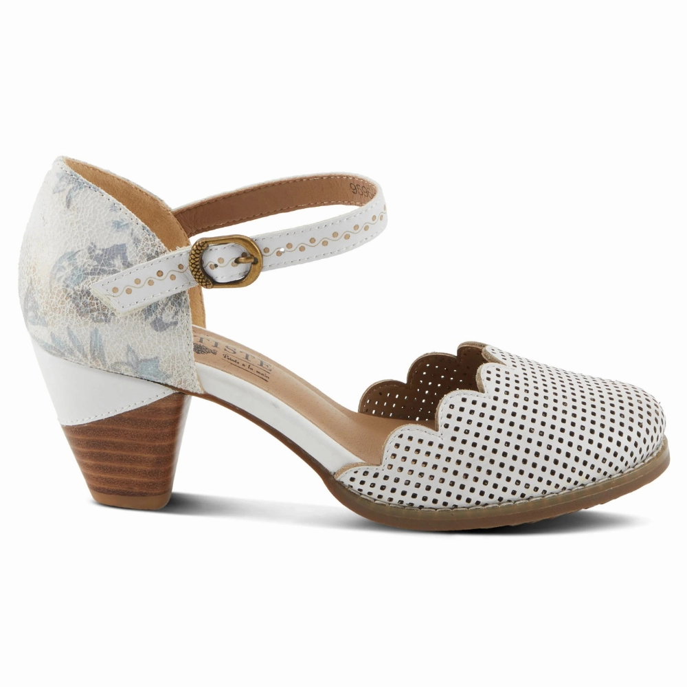 Custom Made Dress Shoes L'Artiste By Spring Step Parchelle White Multi Leather Heel (Women's)