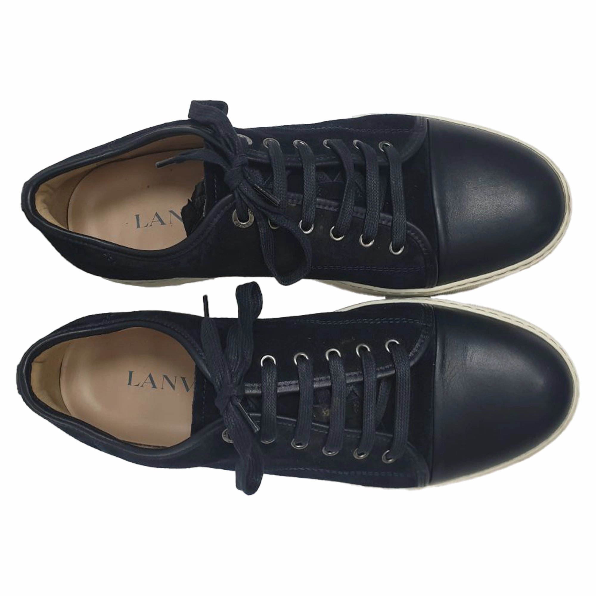 Lanvin Lace-Up Sneakers in Navy Blue Suede Rain Sneakers