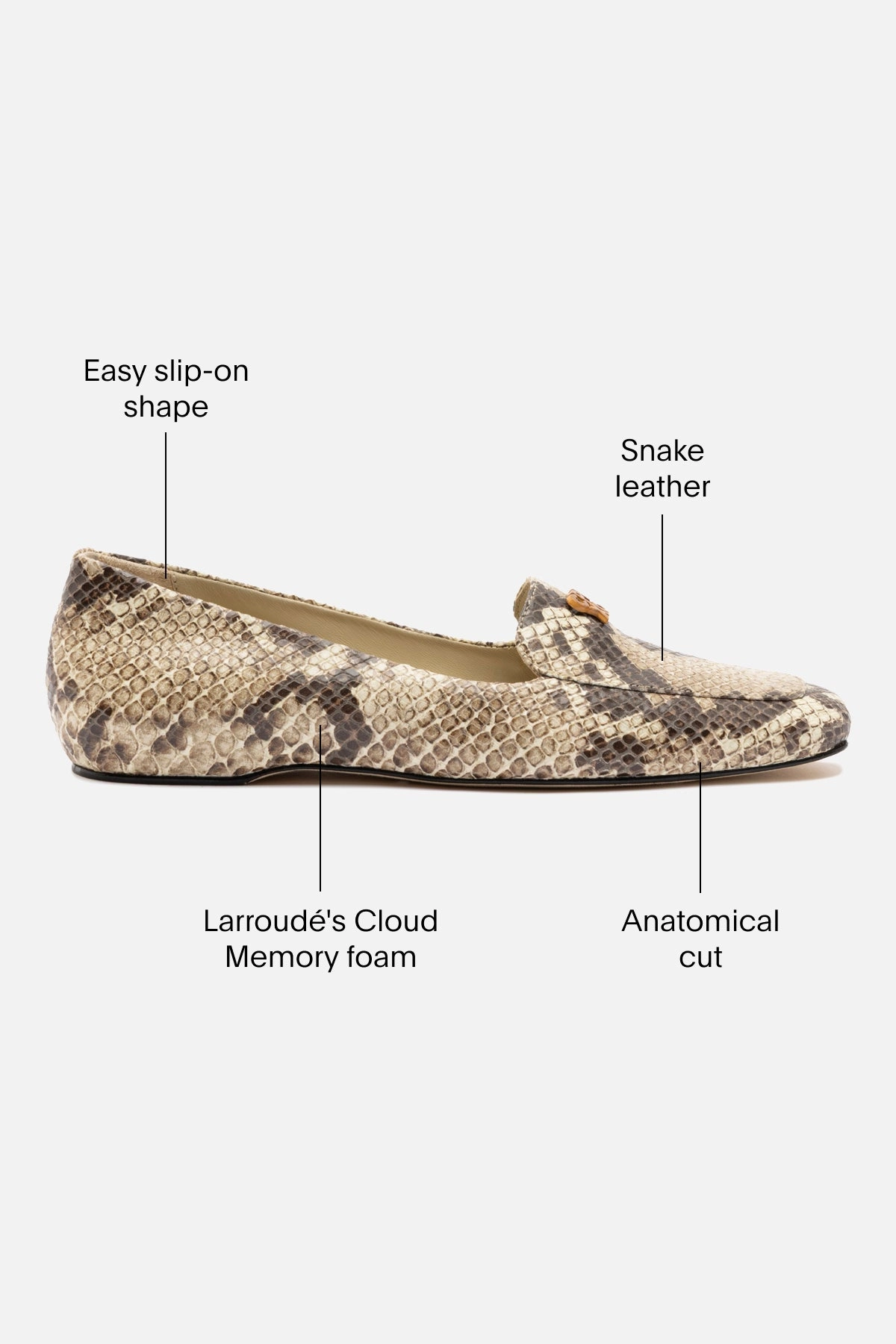 Larroud x CPPXO Loafer In Neutral Snake Leather Allen Edmonds Horsebit Loafers