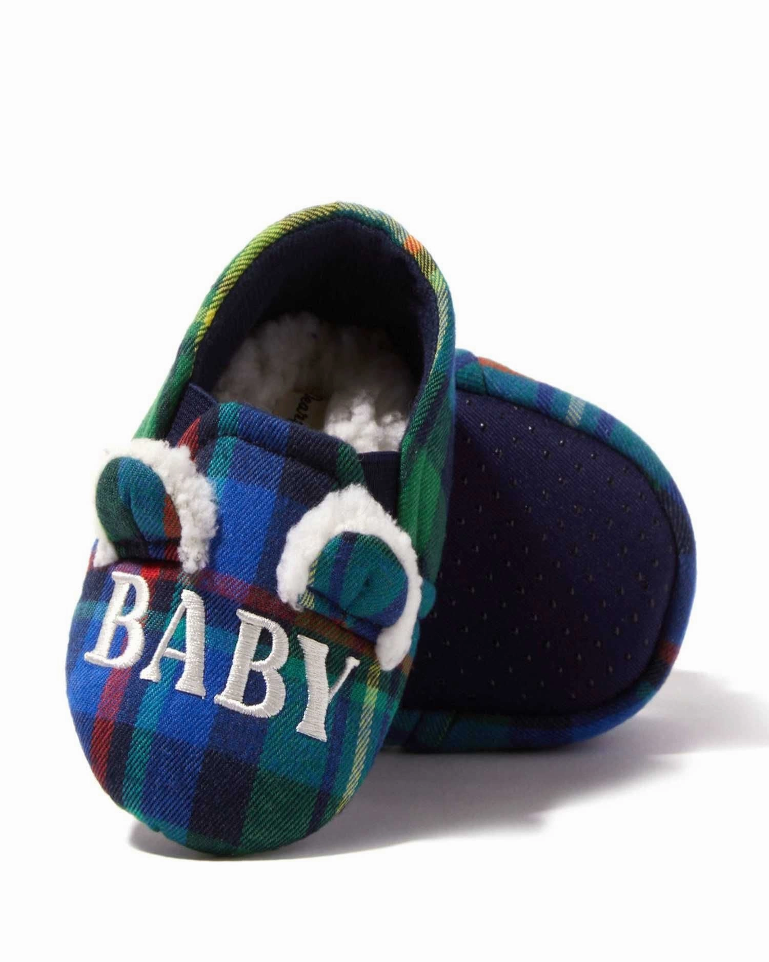 Dearfoams Kids Baby Bear Plaid Closed Back Slipper Winter Slippers