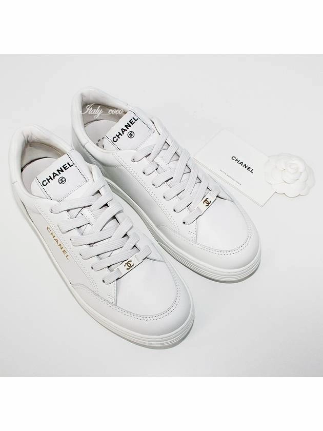 Logo Calfskin Low Top Sneakers White Chanel Sneakers For Gym