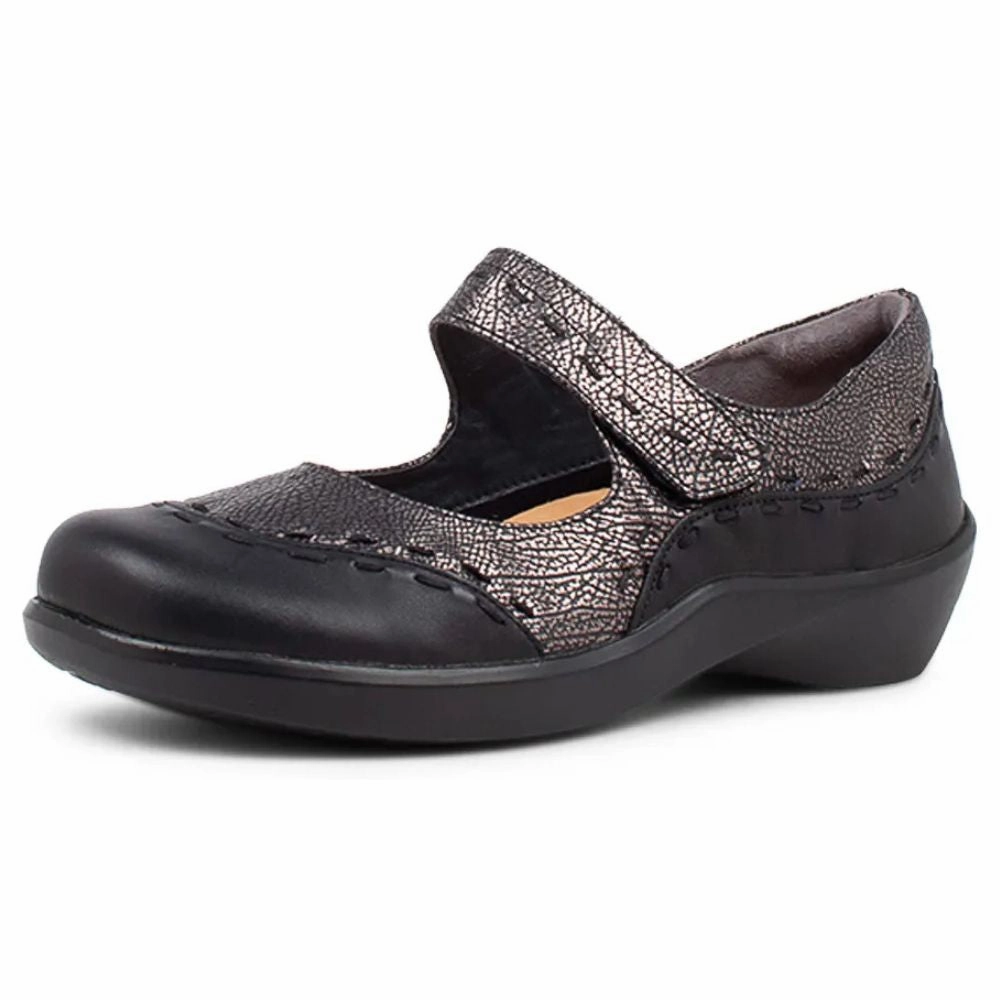 Unique Flat Shoes Ziera Gummibear Black/Antique Pewter Mary Jane (Women's)