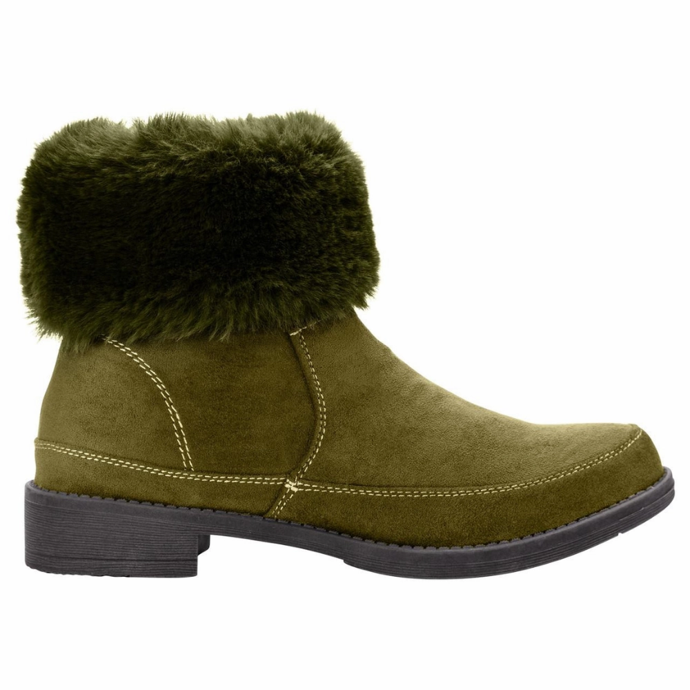 Propet Tabitha Faux Fur Olive Ankle Boot (Women's) Lace Up Boots Cowboy
