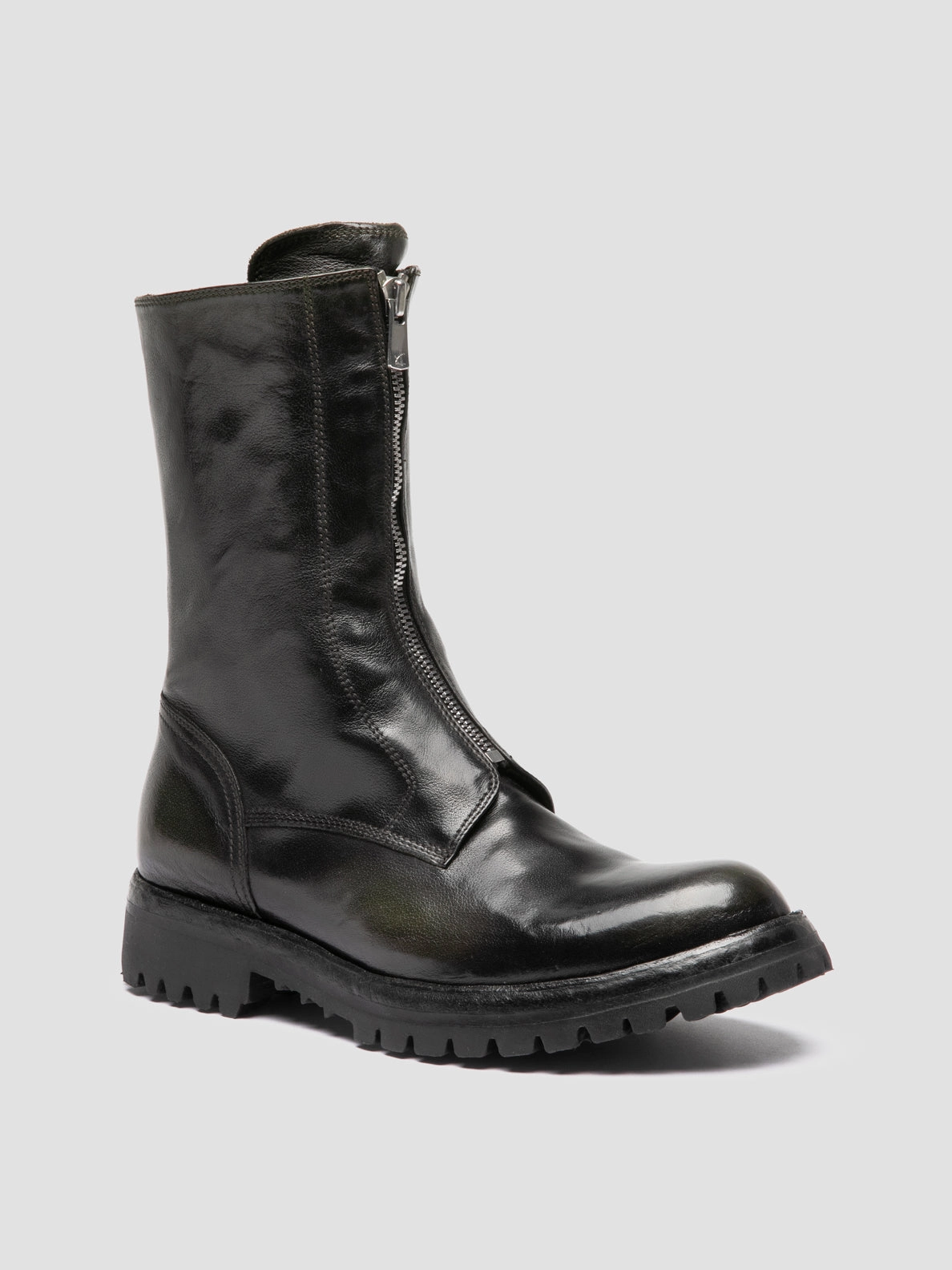 Boots On The Ground Song LORAINE 015 - Dark Green Leather Zipped Boots