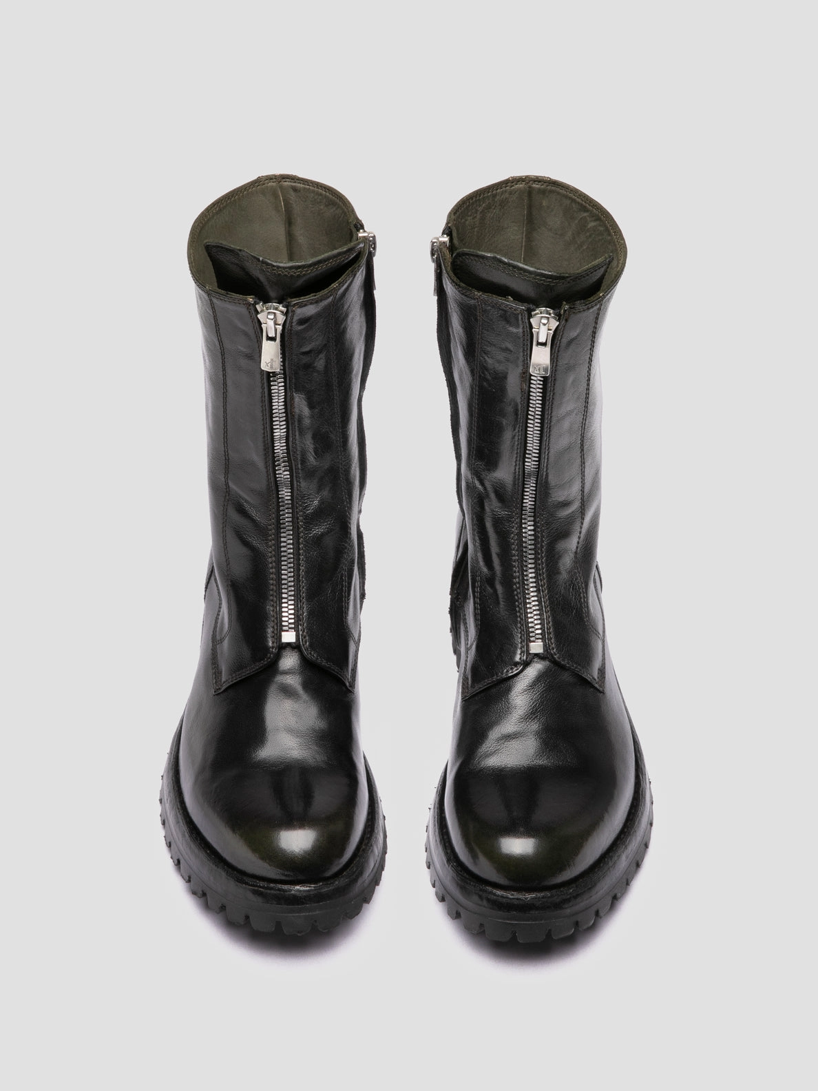 LORAINE 015 - Dark Green Leather Zipped Boots Patina Boots