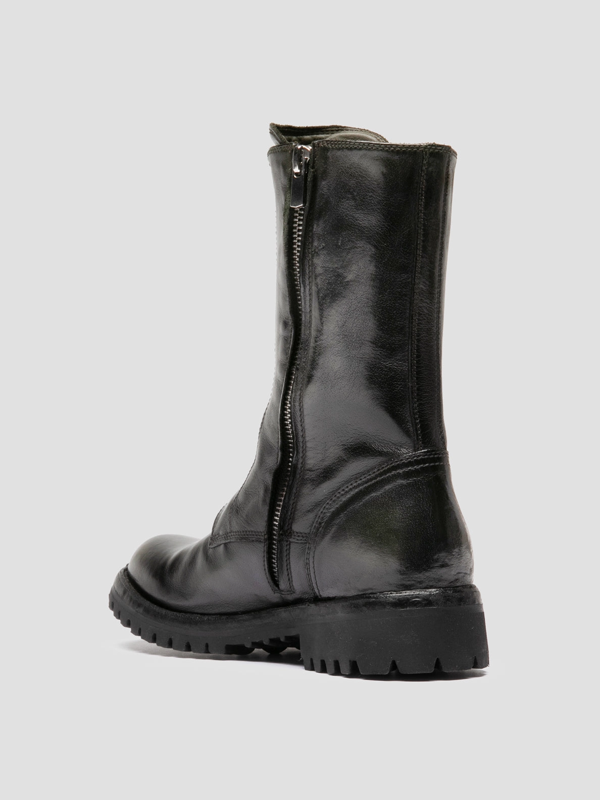 LORAINE 015 - Dark Green Leather Zipped Boots Brown Knee Boots