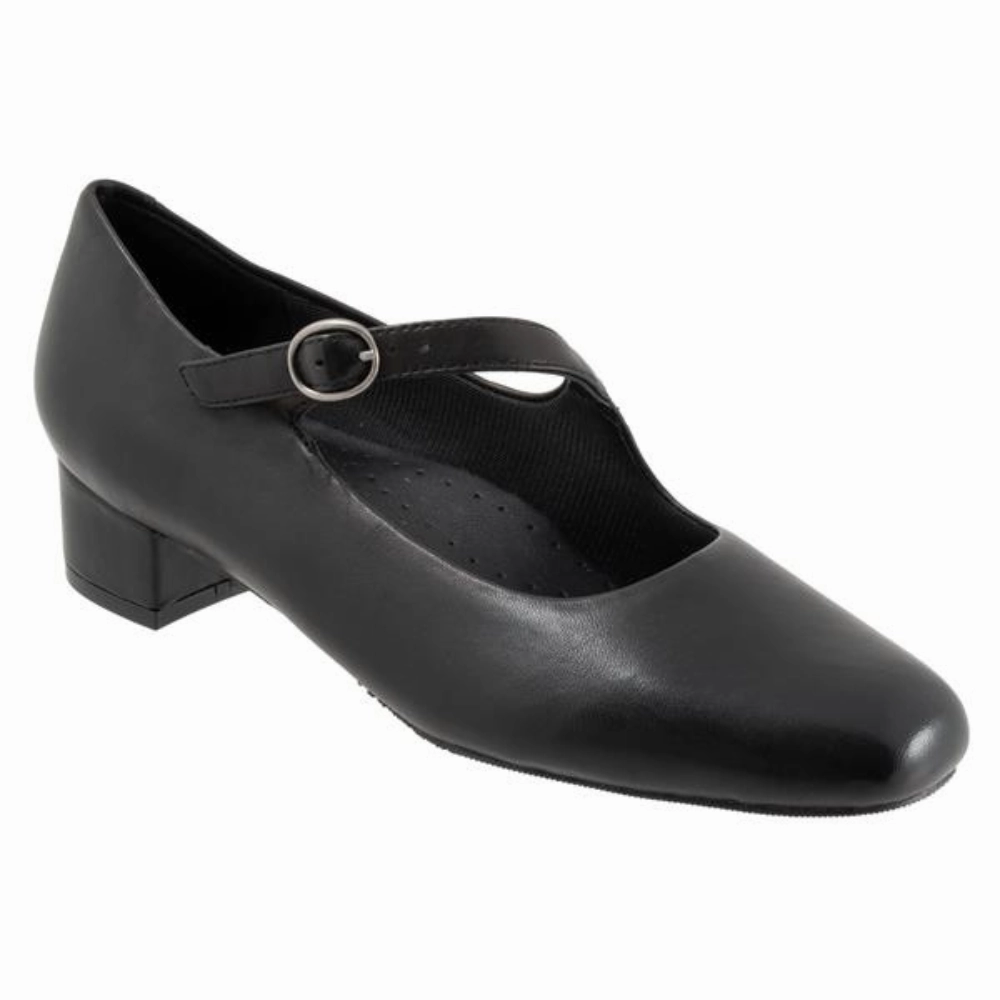 Trotters Desna Black Kid Leather Heel (Women's) Monk Strap Dress Shoes