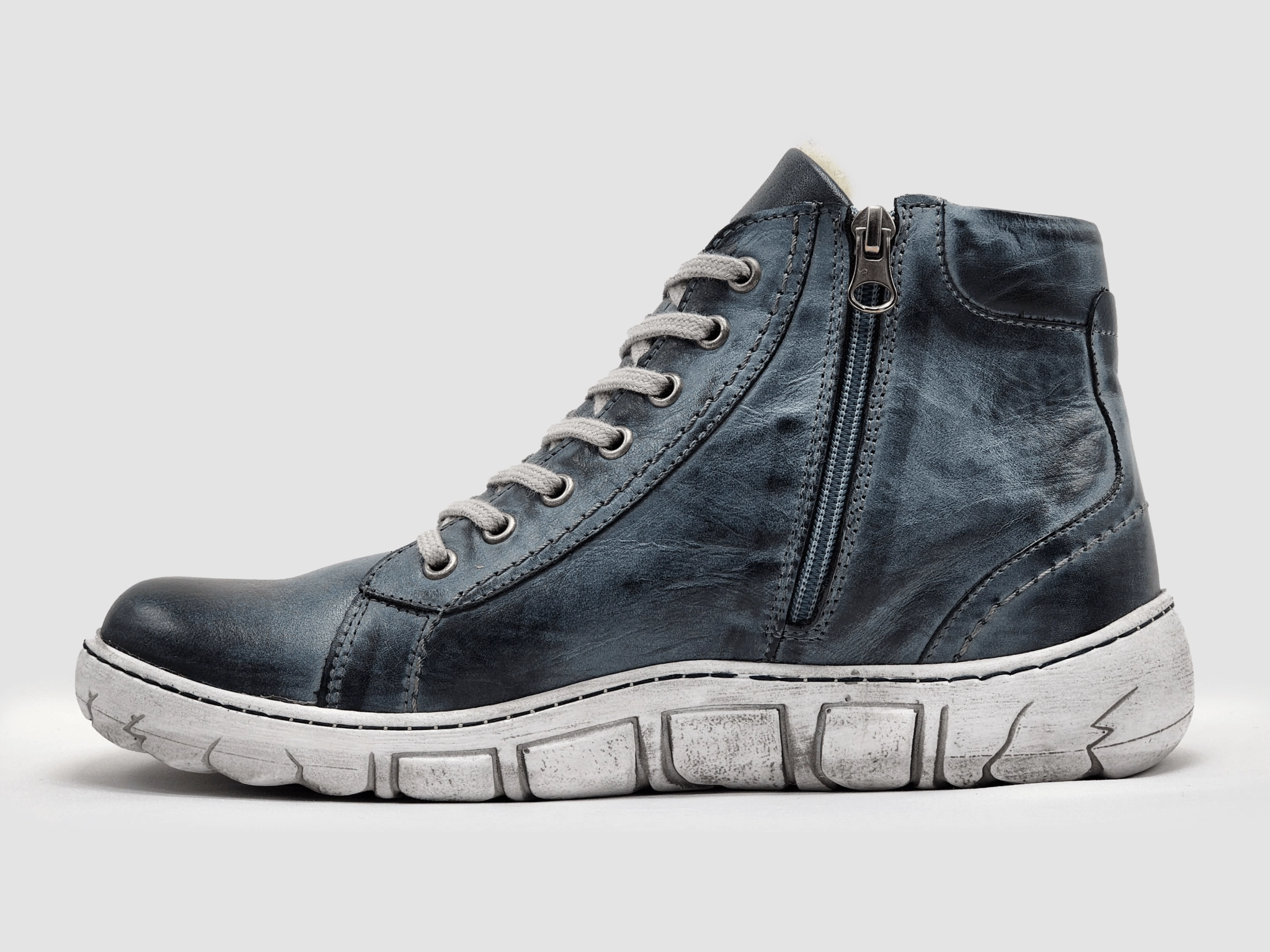 Boots With Ducks Men's Original Thick-Wool Lined Zip-Up Leather Boots - Blue