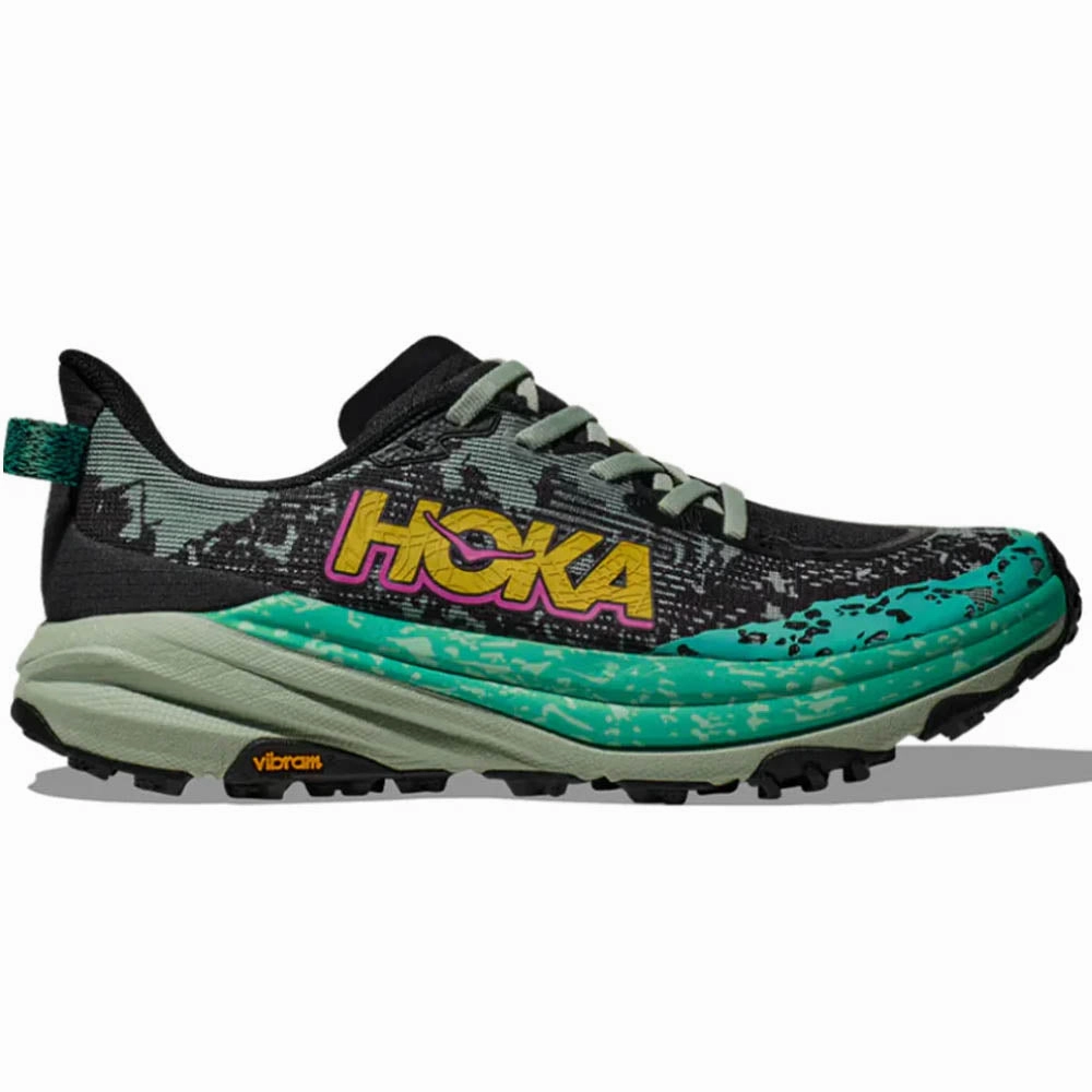 Best Shoes For Foot Pain Women's Hoka Speedgoat 6, Black/Aloe Vera, 9.5 B Medium
