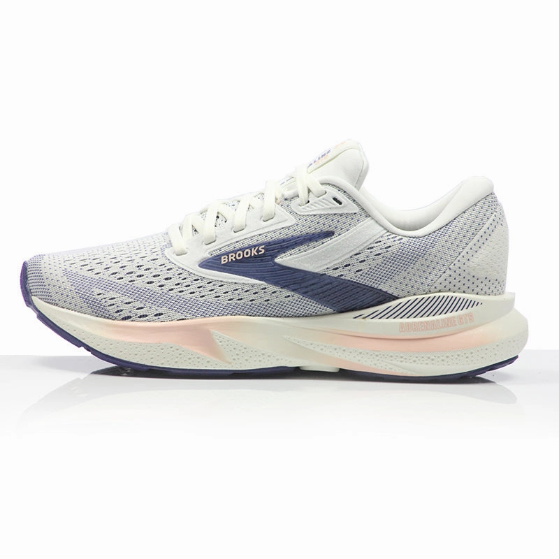 Midfoot Strike Running Shoes Brooks Adrenaline GTS 24 Women's Wide Fit Running Shoe - Grey/Blue Ribbon/Peach