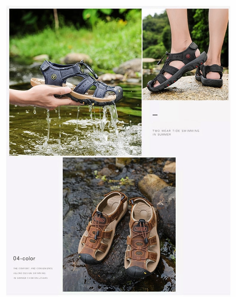 Men Genuine  Leather Sandals for beach or  outdoor / FREE Shipping Thong Sandals Heels