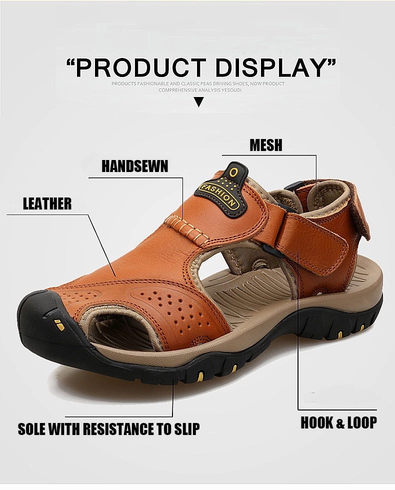 Peep Toe Wedge Sandals Men Genuine  Leather Sandals for beach or  outdoor / FREE Shipping