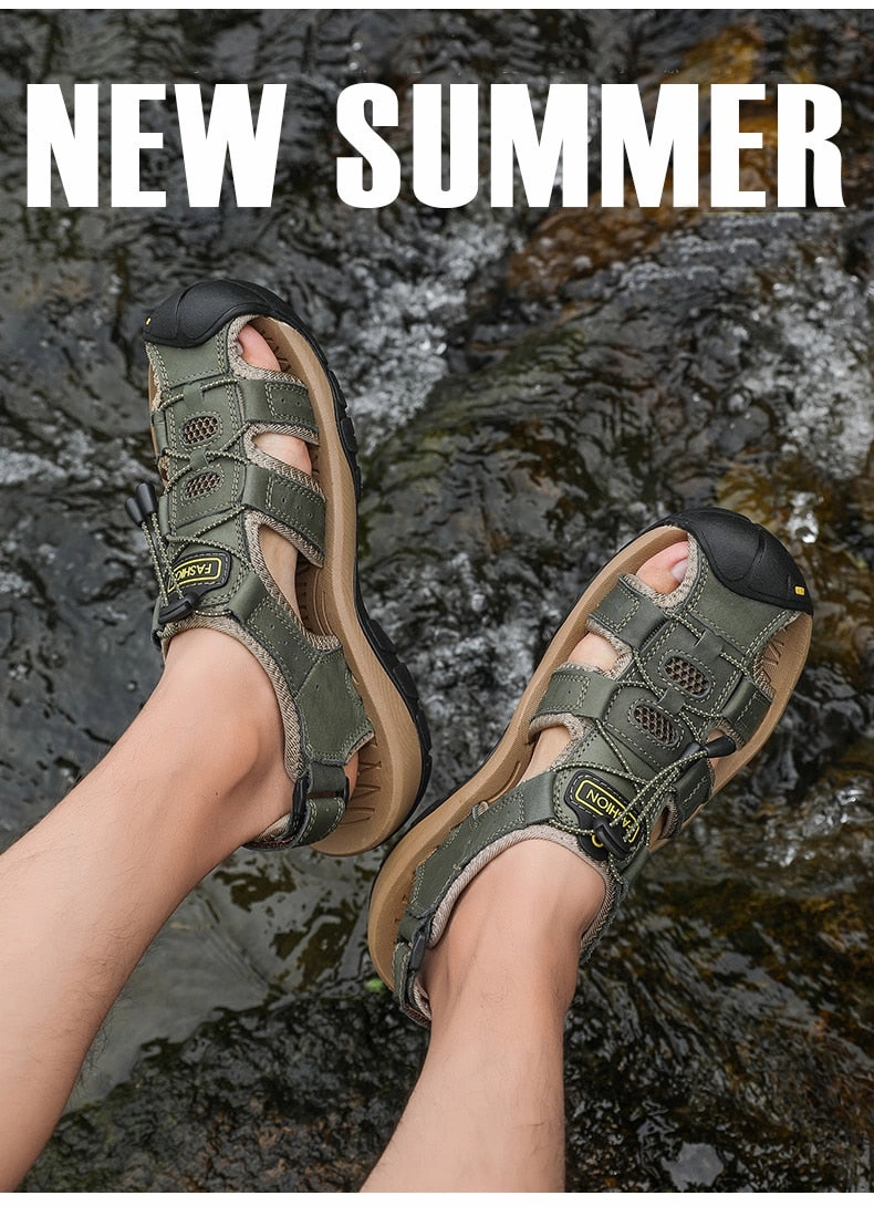 Men Genuine  Leather Sandals for beach or  outdoor / FREE Shipping Bike Sandals