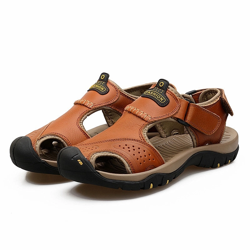 Men Genuine  Leather Sandals for beach or  outdoor / FREE Shipping Madrid Big Buckle Eva Sandals