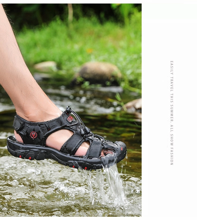 Men Genuine  Leather Sandals for beach or  outdoor / FREE Shipping Platform Slide Sandals