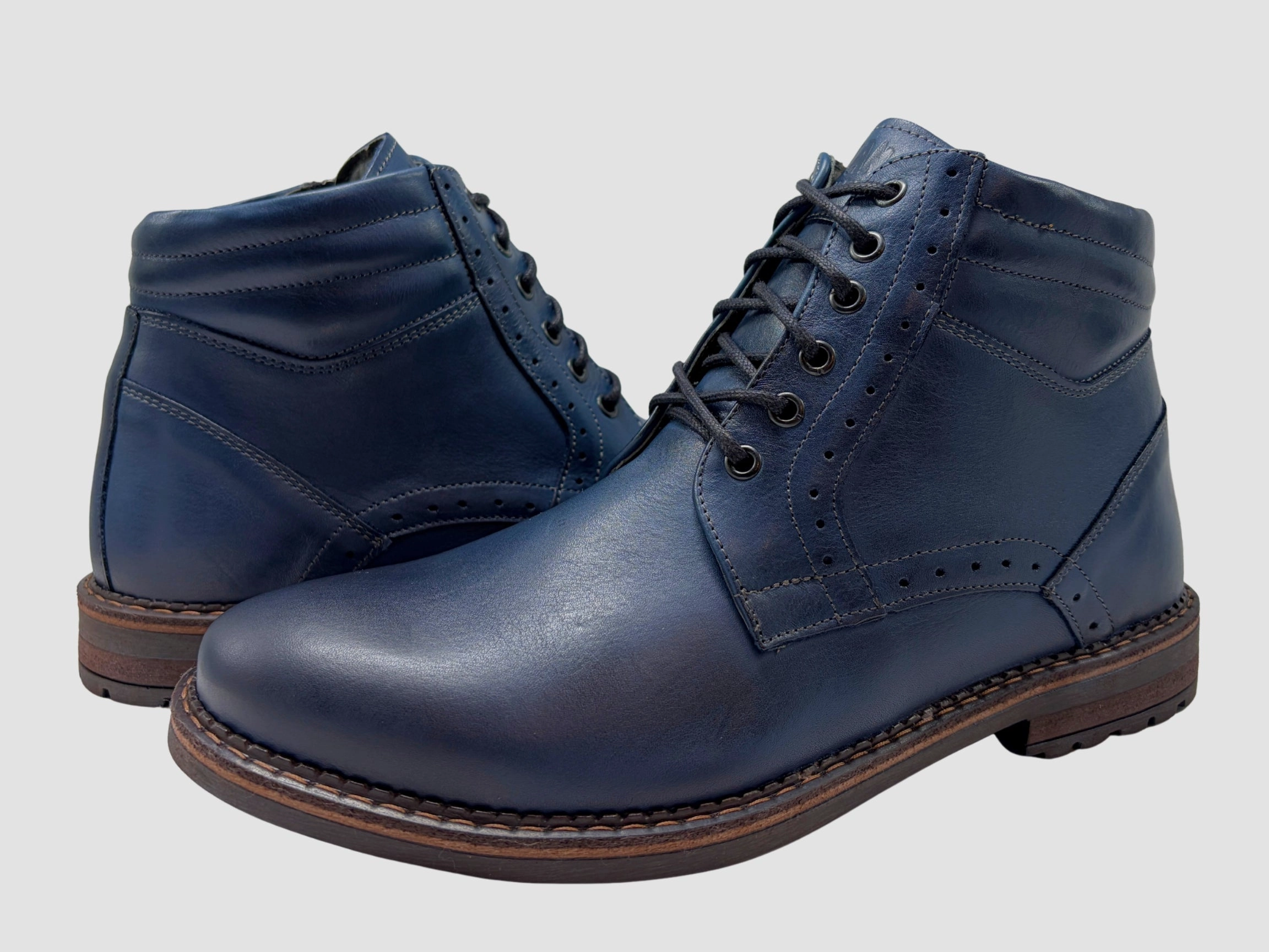 Men's Adrian Leather Boots - Blue Knee High Boots Lug Sole