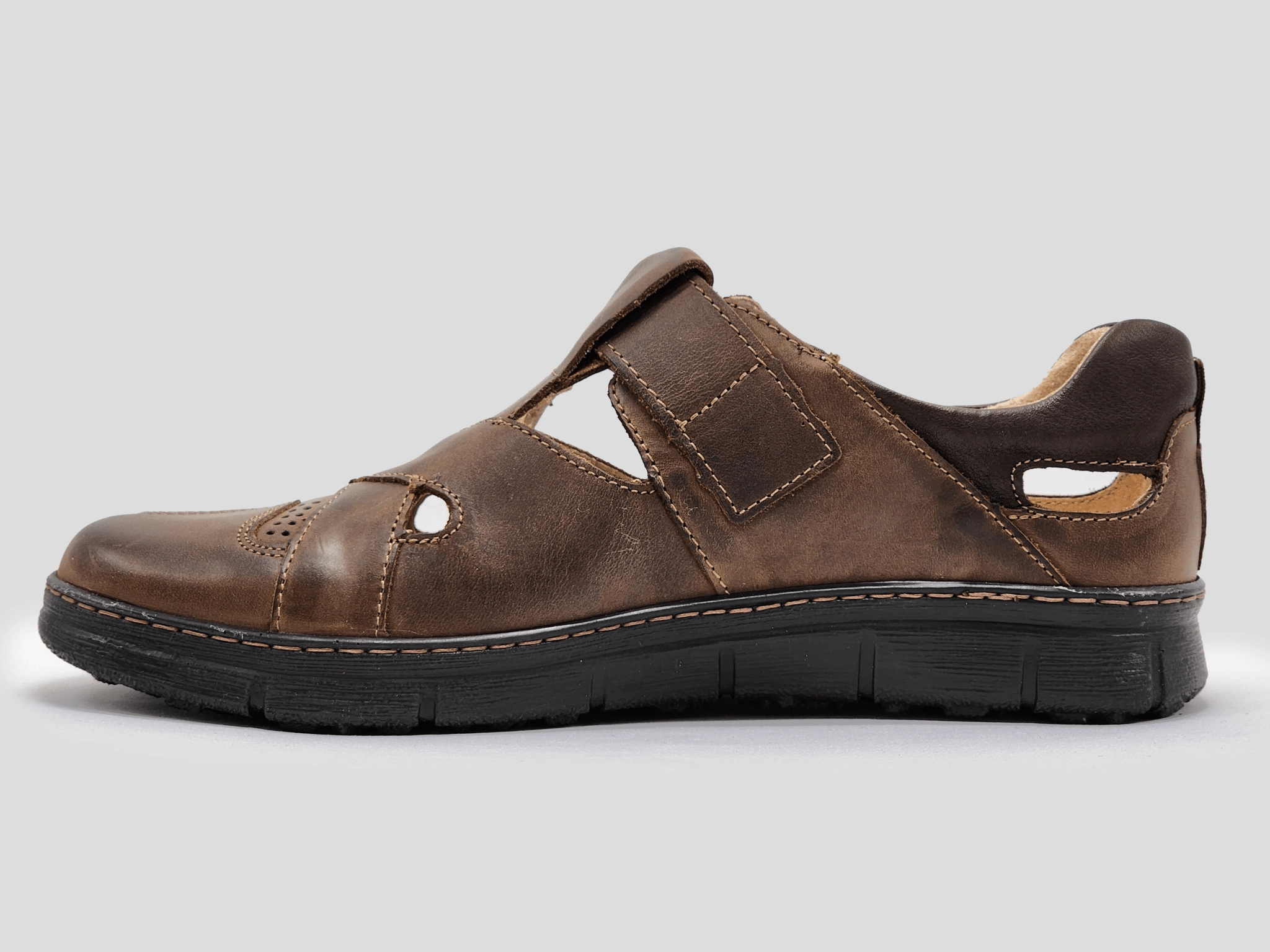 Men's Everyday Closed-Toe Leather Sandals - Brown St Vincent And The Grenadines Sandals