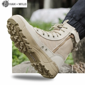 Men Tactical Military Army Boots Breathable Leather Mesh High Top Casual Desert Work Shoes Mens SWAT Ankle Combat Boot Wide Calf Moto Boots