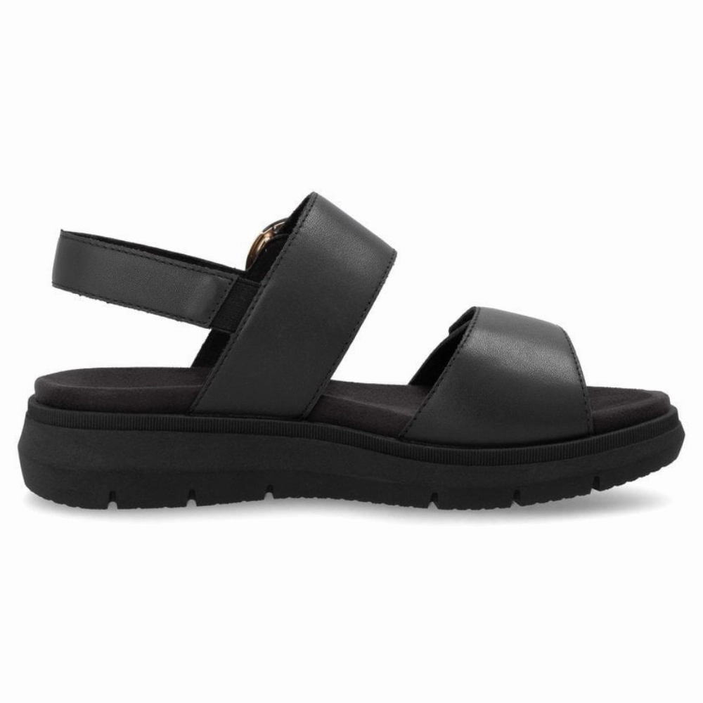 Socks On Sandals Remonte Jocelyn D2K50 Black Leather Sandal (Women's)