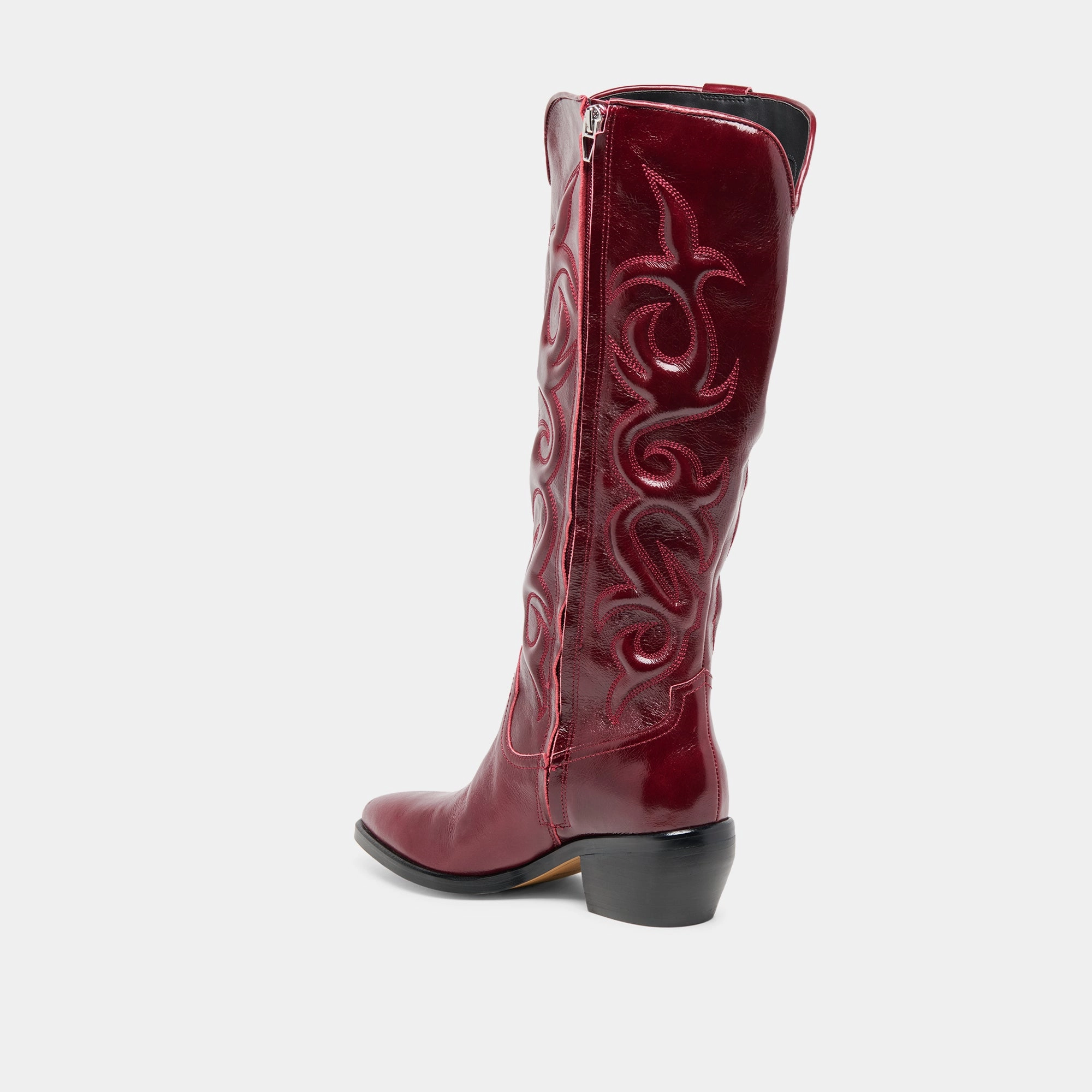 MIRLA WIDE CALF BOOTS OXBLOOD LEATHER Square Toe Knee High Boots
