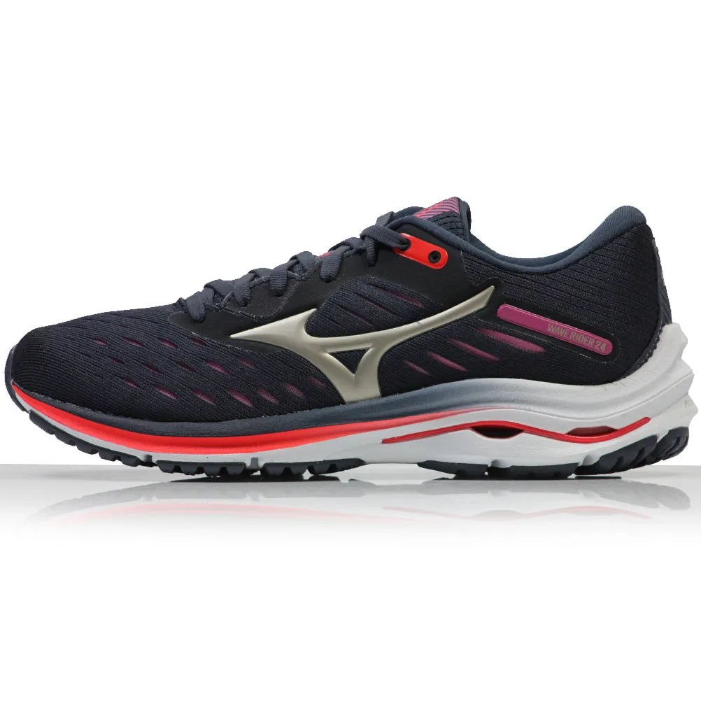 Running Shoes Size 5 Mizuno Wave Rider 24 Women's Running Shoe - India Ink/Platinum Gold