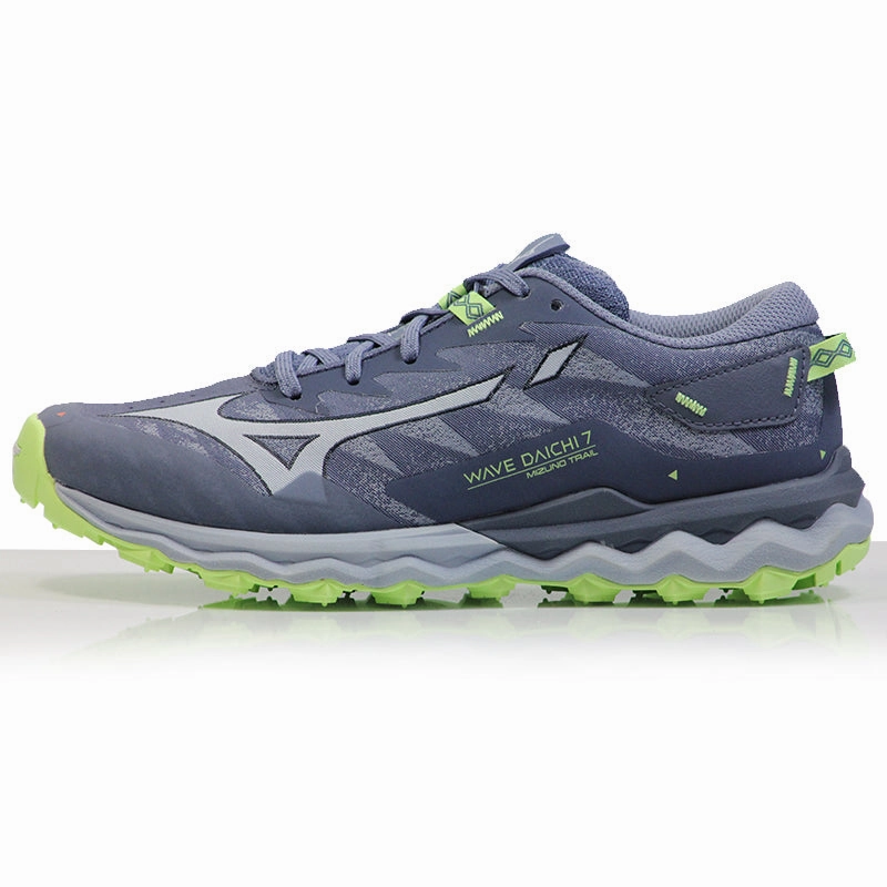 Running In Lifting Shoes Mizuno Wave Daichi 7 Women's Trail Shoe - Vintage Indigo/Subdued Blue/Neo Lime