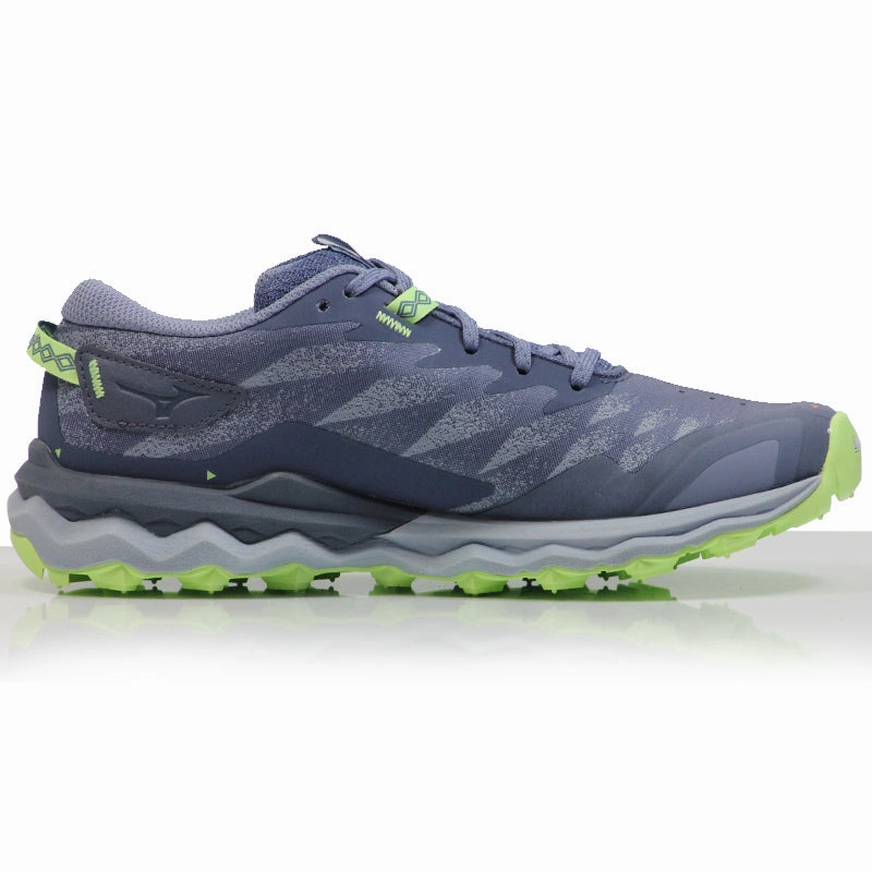 Best High Arch Running Shoe Mizuno Wave Daichi 7 Women's Trail Shoe - Vintage Indigo/Subdued Blue/Neo Lime