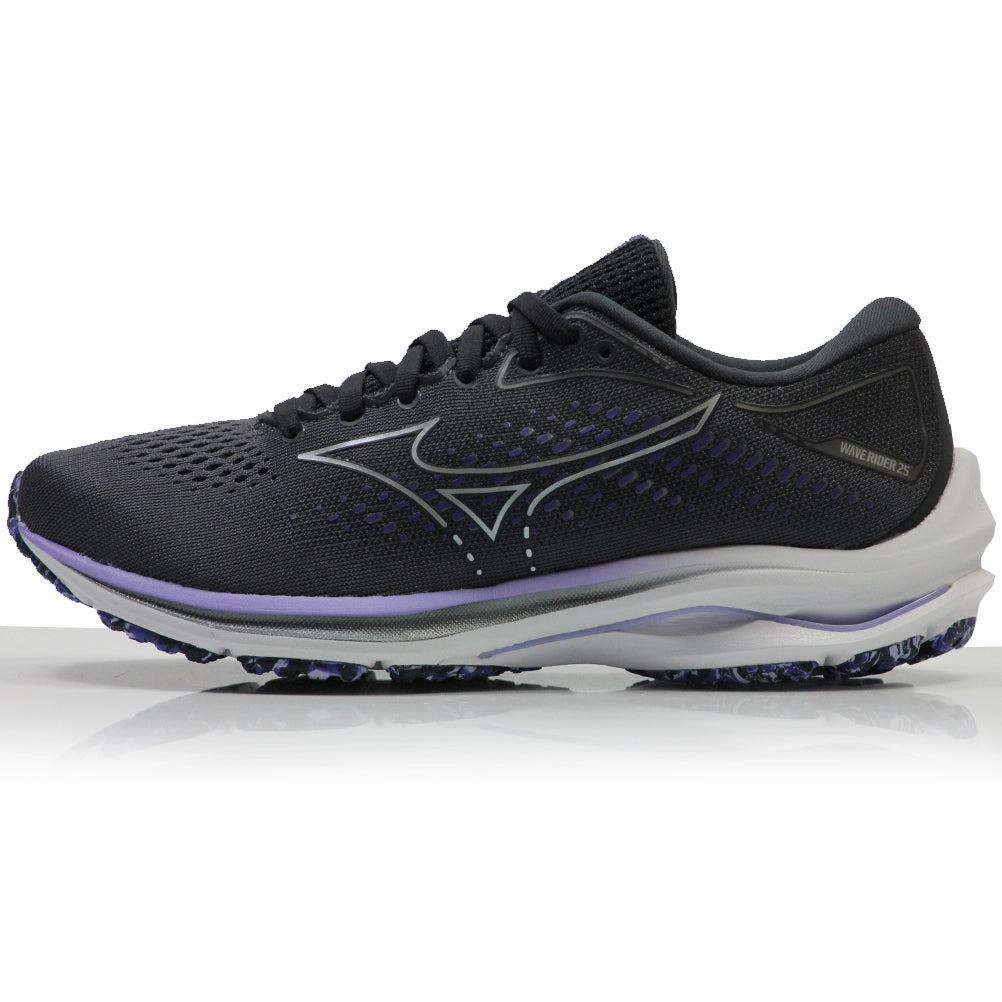 Mizuno Wave Rider 25 Women's Running Shoe - Blackened Pearl/Vision Violet Best Running Shoes Wide Feet