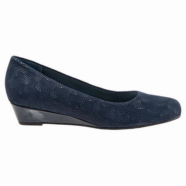 Trotters Lauren Navy 3D Patent Suede (Women's) Wedge Dress Shoes