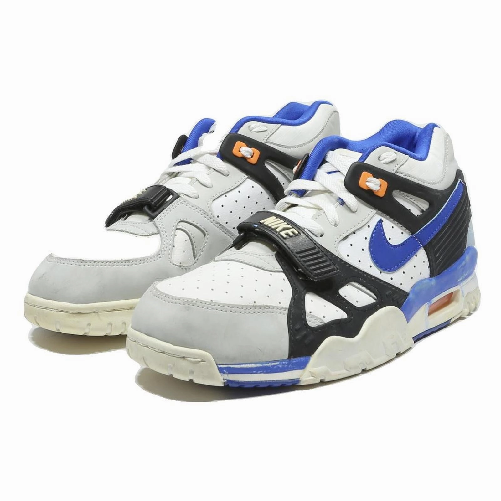 NIKE Air Trainer 3 Mens Low Top Trainers White Blue Black Leather UK 9 Nike Jordan Gym Shoes