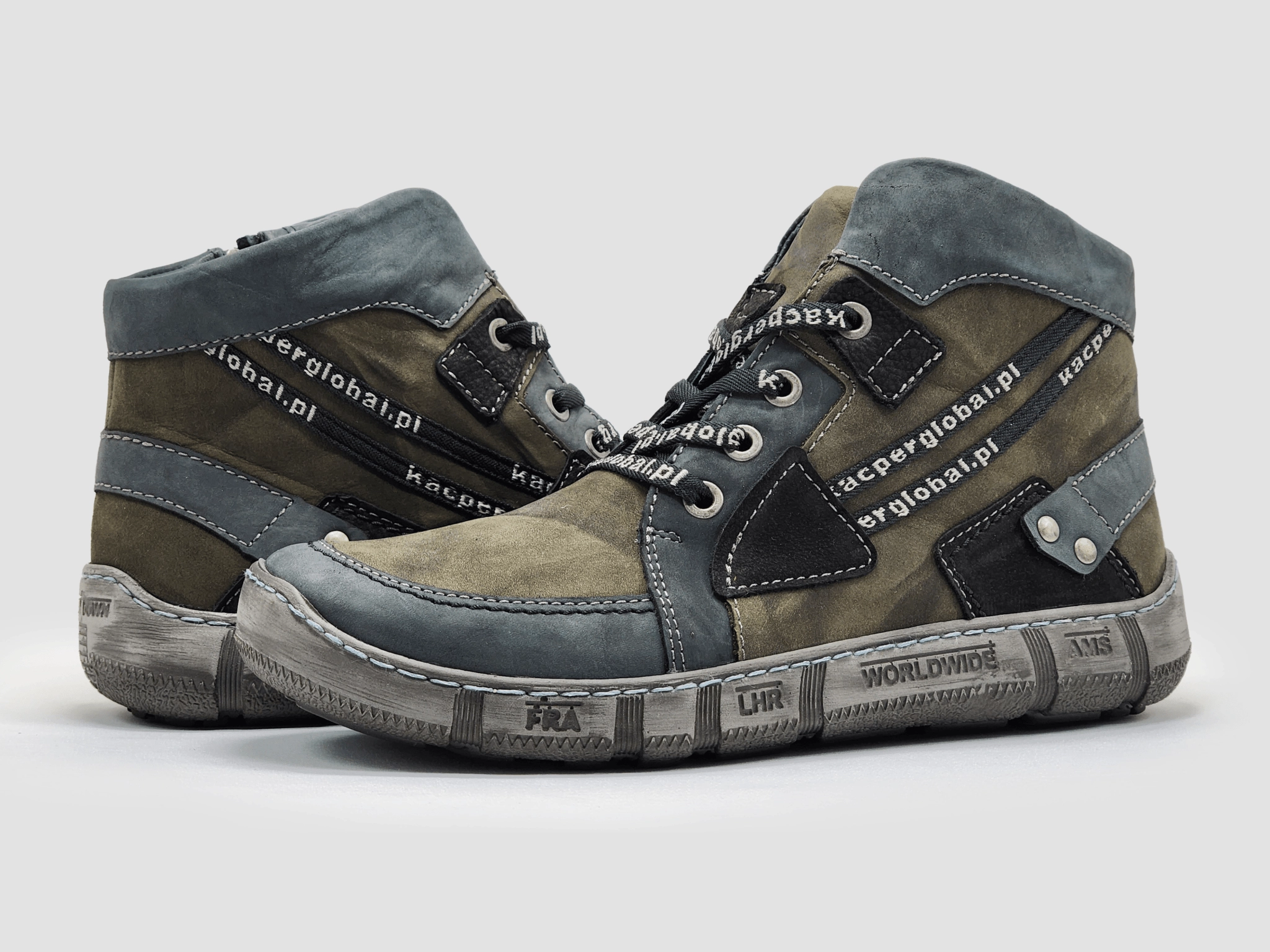 Men's Comfort Thick Wool-Lined Zip-Up Leather Boots - Olive Black Wide Calf Boots