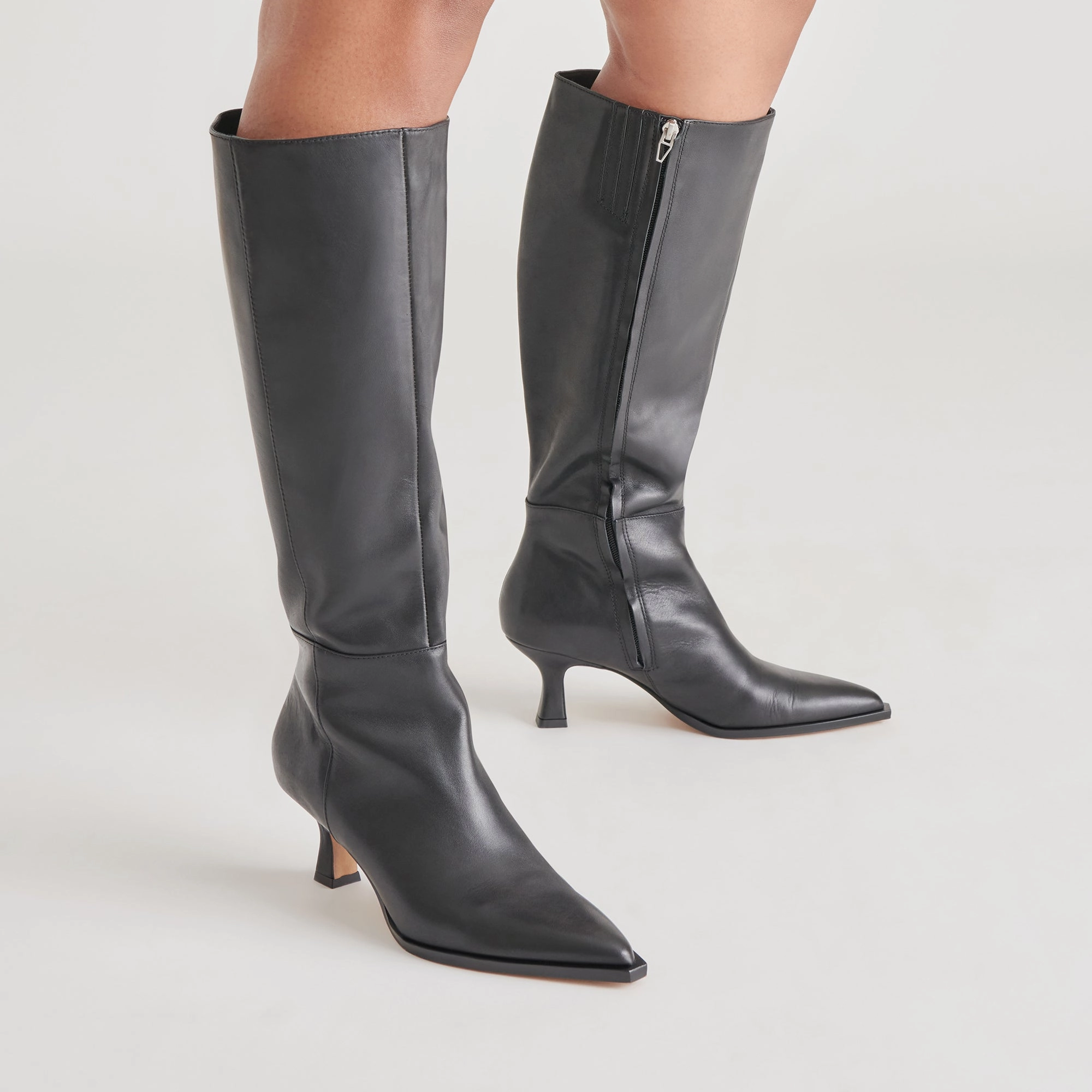 Outfits With Knee High Boots AUGGIE WIDE CALF BOOTS BLACK LEATHER