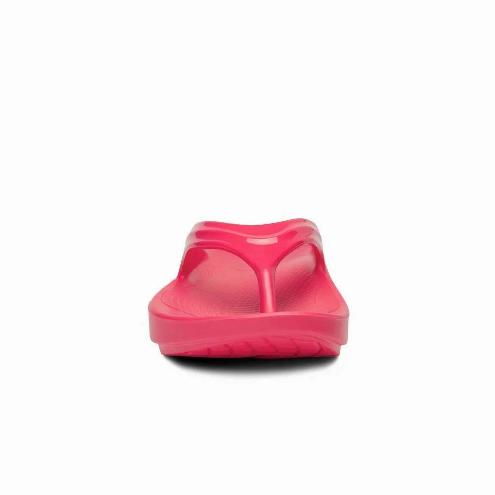 OOfos OOlala Thong - Neon Berry Leather Sandals Slides