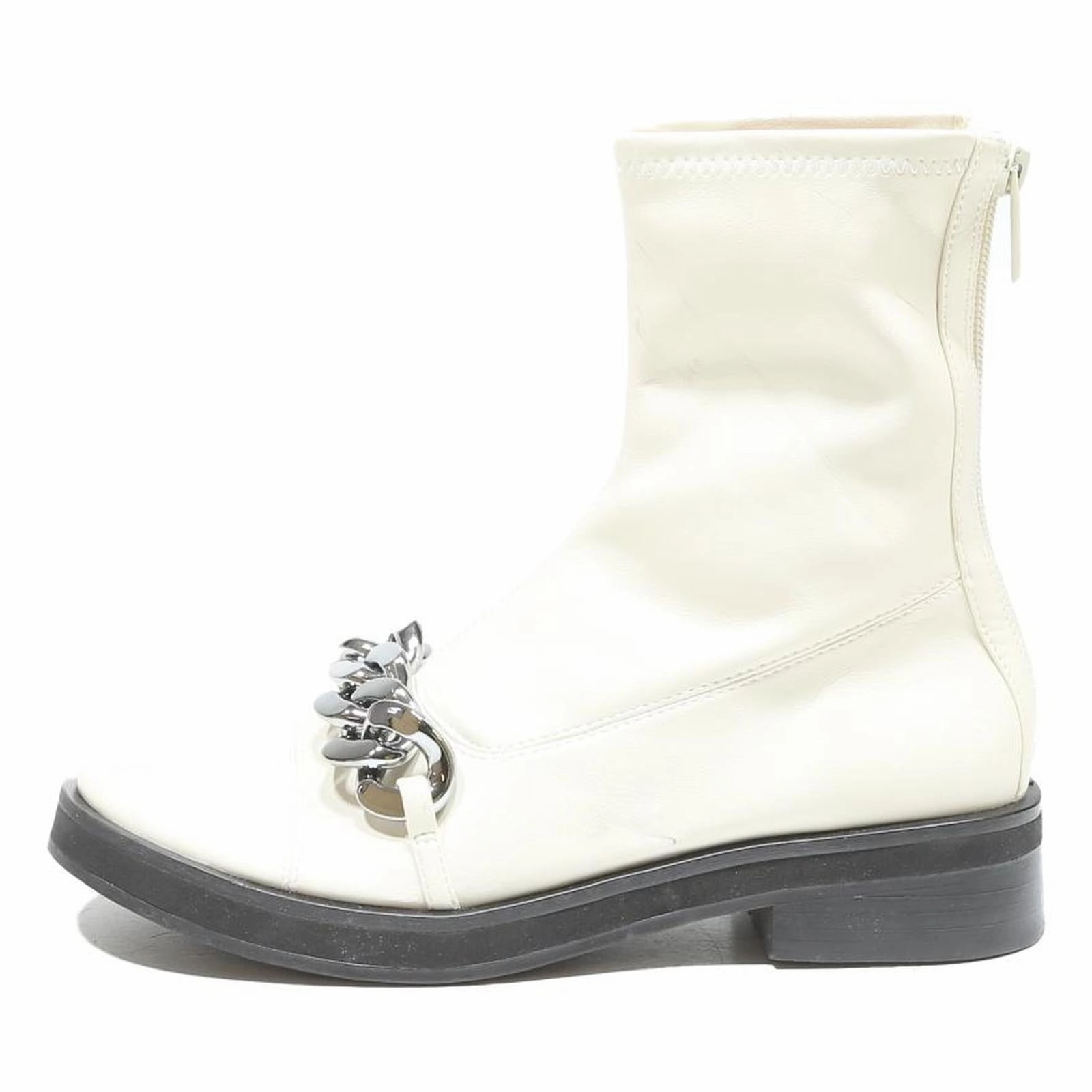 Nashville Tennessee Cowboy Boots CHARLES & KEITH Womens Ankle Boots Leather White UK 3 Silver Chain Detail