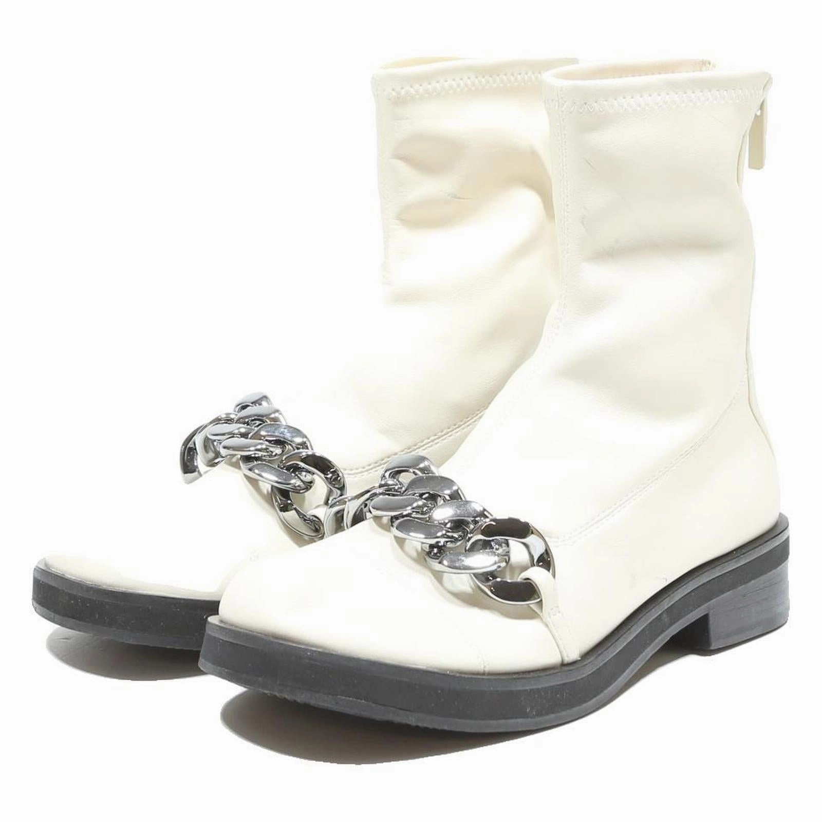 Neumel Boots CHARLES & KEITH Womens Ankle Boots Leather White UK 3 Silver Chain Detail