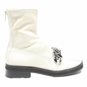 CHARLES & KEITH Womens Ankle Boots Leather White UK 3 Silver Chain Detail Where To Buy Hiking Boots