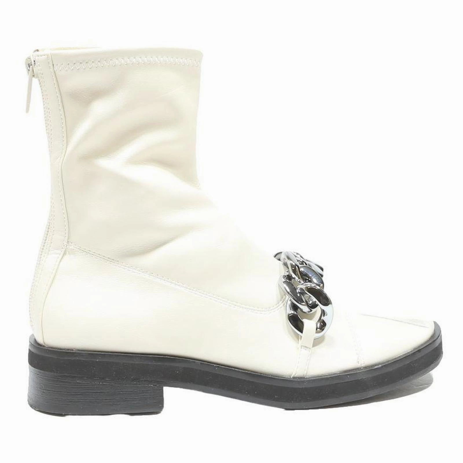 Boots Cheaper CHARLES & KEITH Womens Ankle Boots Leather White UK 3 Silver Chain Detail