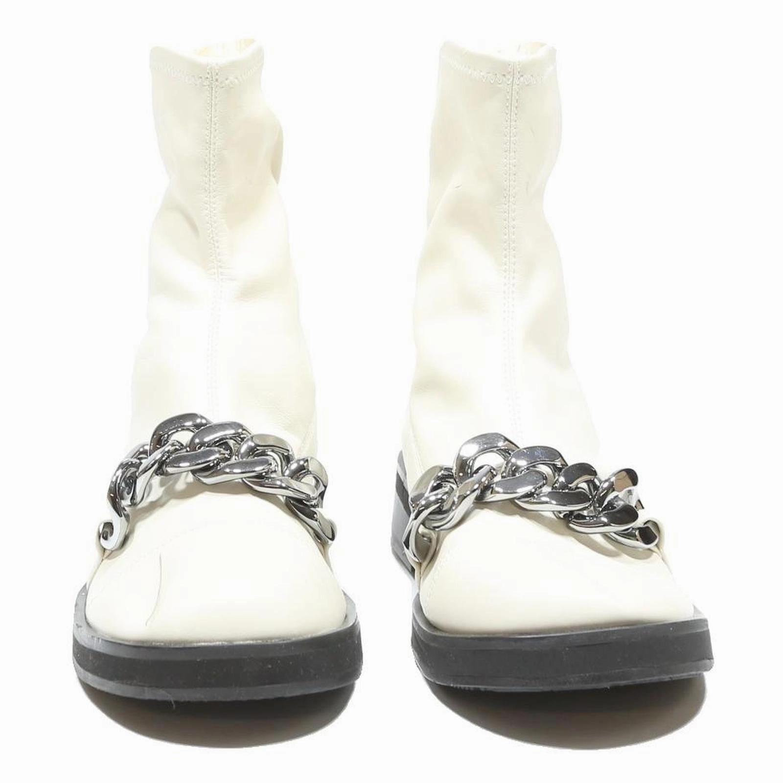 Bell Boots CHARLES & KEITH Womens Ankle Boots Leather White UK 3 Silver Chain Detail