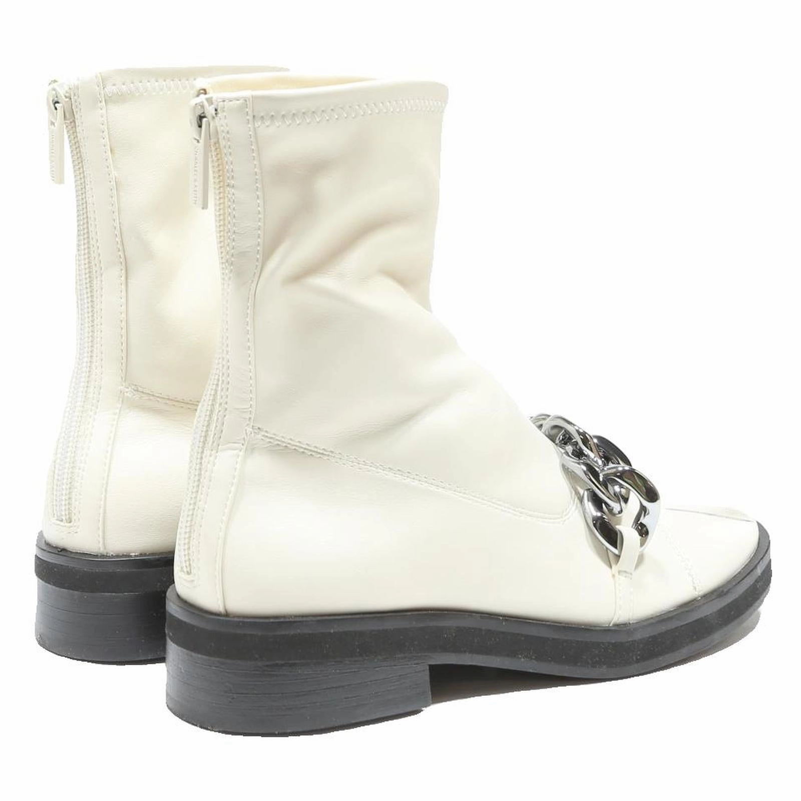 Cowgirl Boots Outfit Jeans CHARLES & KEITH Womens Ankle Boots Leather White UK 3 Silver Chain Detail