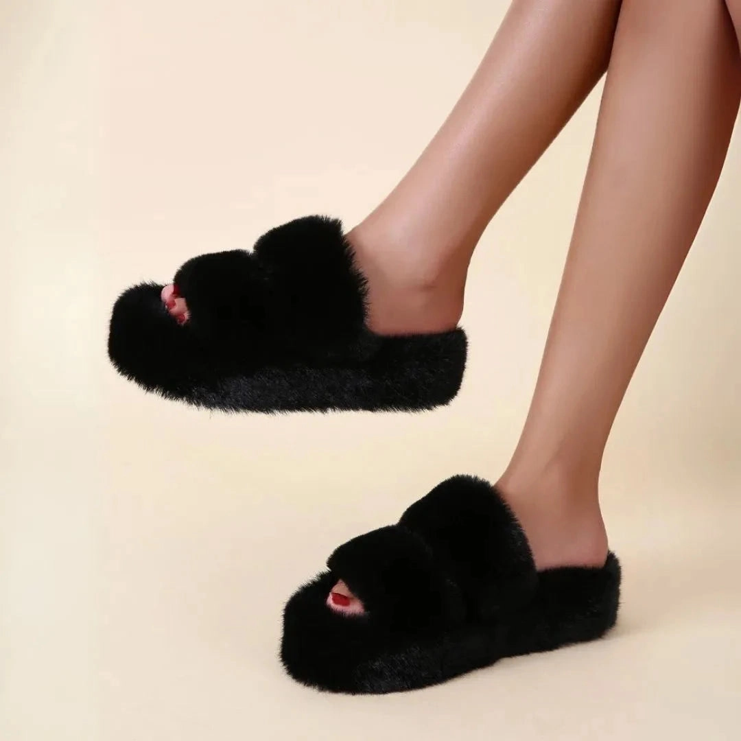 Poppy Open-Toe Fluffy Slippers Slides Top View
