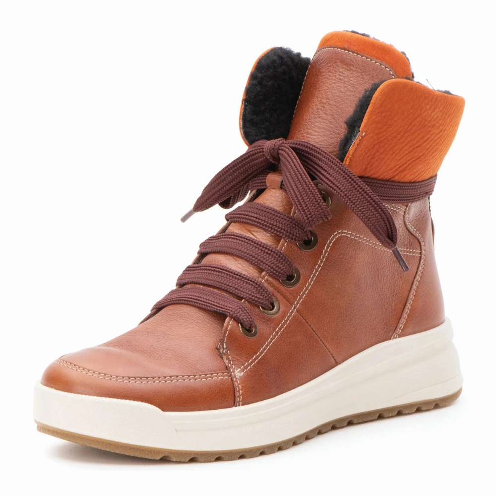 Fancy Boots Ara Albany Hydrophobic Cognac Leather Zip Boot (Women's)