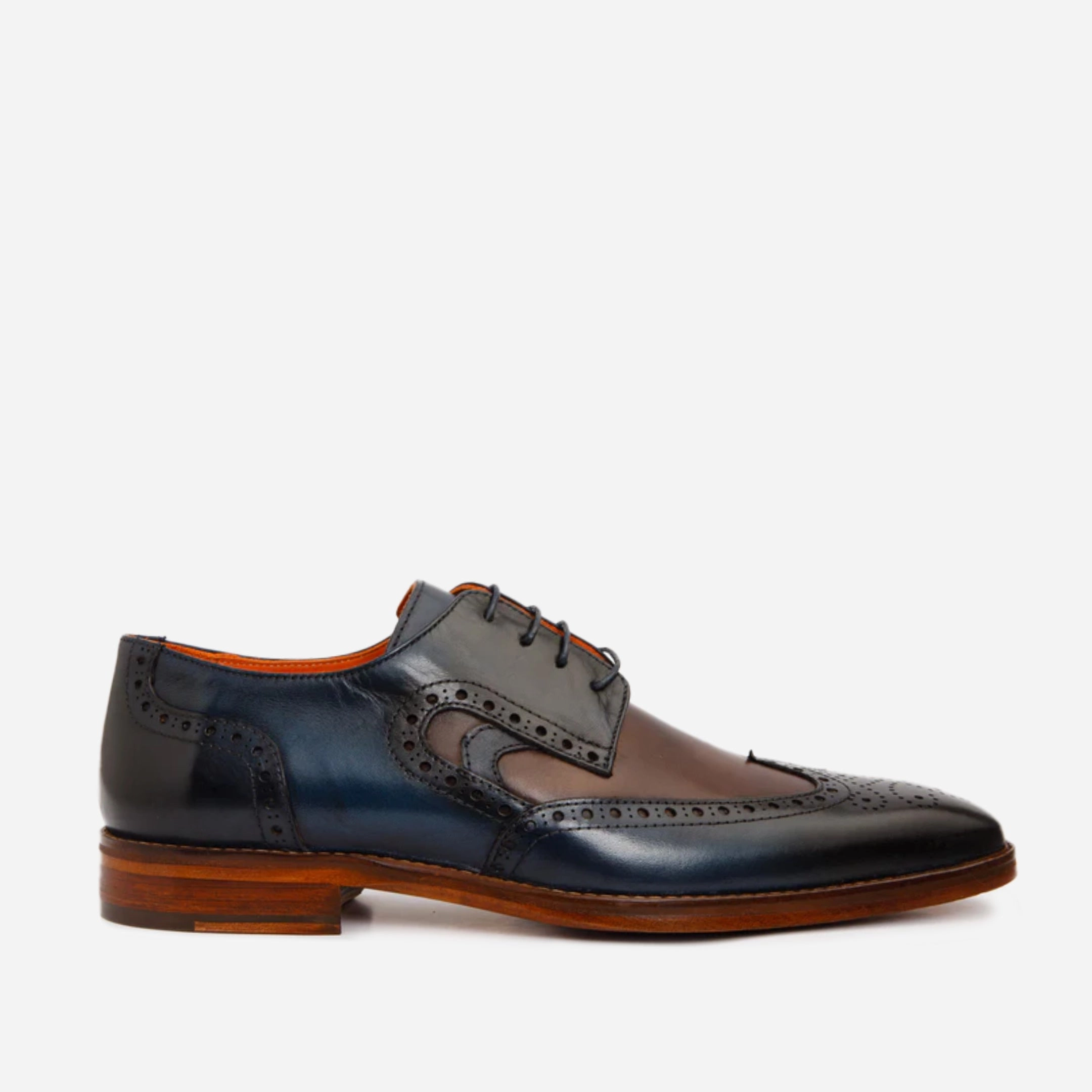 The Neiva Navy/Brown Wingtip Semi Brogue Derby Men  Shoe Ankle Dress Shoes